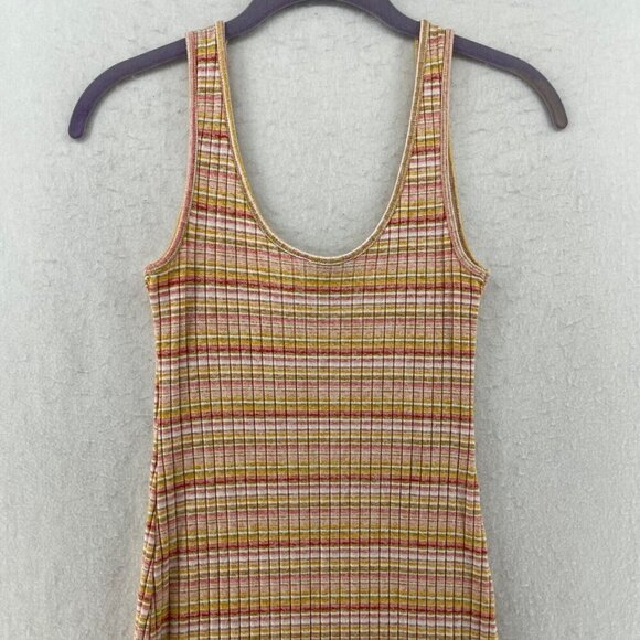 Forever 21 Dress Women's Sz M Yellow Red Striped Ribbed Knit Sleeveless Bodycon - Picture 5 of 10